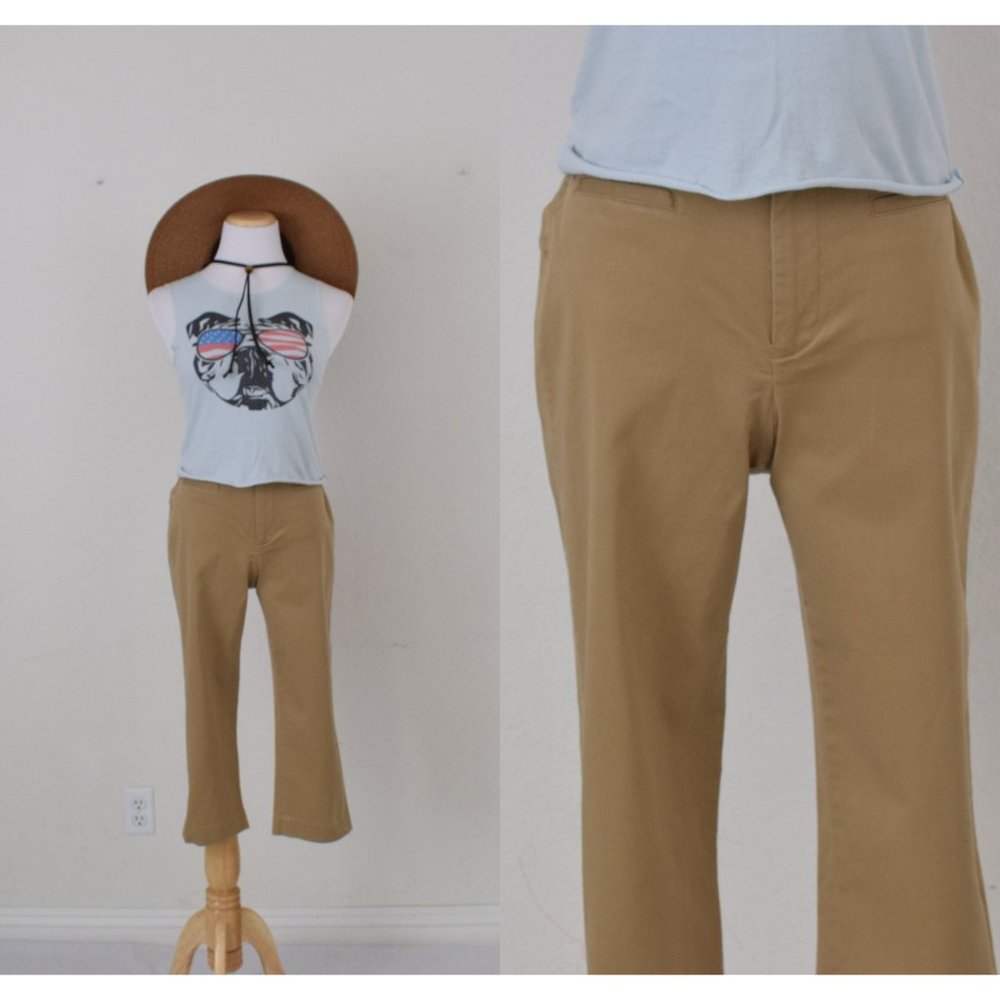 Vintage 90s Tan‎ Cotton-Spandex Capri Pants size 6P | 27 waist